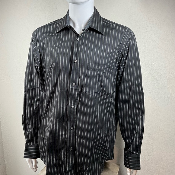 Bugatchi Black Pinstripe Button Down Shirt - Picture 1 of 6